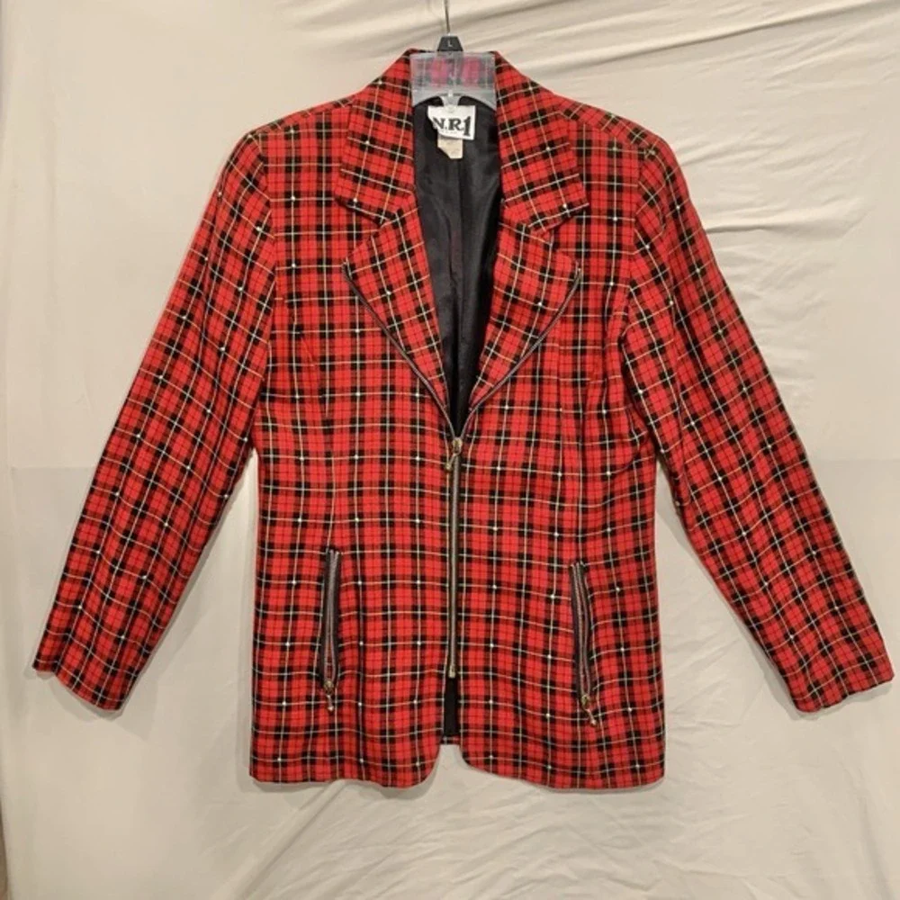 Vintage N.R.1 Red Plaid Blazer Size 8‎ Made in USA Punk Grunge Preppy 90s Y2K